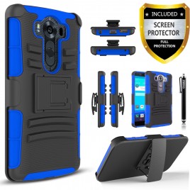 LG V10 Case, Dual Layers [Combo Holster] Case And Built-In Kickstand Bundled with [Premium Screen Protector] Hybird Shockproof And Circlemalls Stylus Pen (Blue)